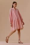 Buy_BUNKA_Pink Cotton Lace Split V-neck Nur Designer Dress _at_Aza_Fashions