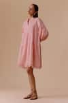 BUNKA_Pink Cotton Lace Split V-neck Nur Designer Dress _Online_at_Aza_Fashions