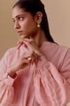 Buy_BUNKA_Pink Cotton Lace Split V-neck Nur Designer Dress _Online_at_Aza_Fashions