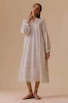 Buy_BUNKA_White Cotton Embroidery V-neck Nur Long Ivory Dress _at_Aza_Fashions