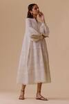 Buy_BUNKA_White Cotton Embroidery V-neck Nur Long Ivory Dress _Online_at_Aza_Fashions