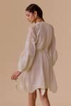 Shop_BUNKA_White Cotton Embroidery Round Neck Designer Ivory Dress With Belt _at_Aza_Fashions