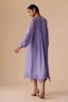 Shop_BUNKA_Purple Cotton Applique Split V-neck Lilac Designer Midi Dress With Belt _at_Aza_Fashions
