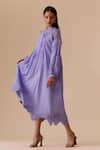 Buy_BUNKA_Purple Cotton Applique Split V-neck Lilac Designer Midi Dress With Belt _at_Aza_Fashions