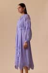 Shop_BUNKA_Purple Cotton Applique Split V-neck Lilac Designer Midi Dress With Belt _Online_at_Aza_Fashions