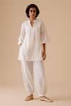 Buy_BUNKA_White Cotton Lace Mandarin Collar Ivory Cecile Tunic Kurta Set _at_Aza_Fashions