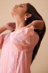 BUNKA_Pink Cotton Lace Mandarin Collar Cecile Tunic Set _Online_at_Aza_Fashions