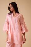 Shop_BUNKA_Pink Cotton Lace Mandarin Collar Cecile Tunic Set _Online_at_Aza_Fashions