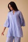 Buy_BUNKA_Blue Cotton Lace Split V-neck Cecile Tunic Set _Online_at_Aza_Fashions