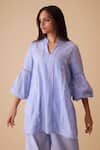 Buy_BUNKA_Blue Cotton Lace Split V-neck Cecile Tunic Set 