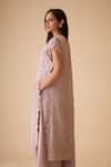 BUNKA_Beige Cotton Lace Round Neck Delna Designer Kurta _Online_at_Aza_Fashions