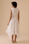 Shop_BUNKA_White Cotton Round Neck Ivory Designer Midi Dress With Belt _at_Aza_Fashions