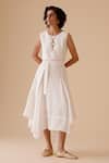 Buy_BUNKA_White Cotton Round Neck Ivory Designer Midi Dress With Belt _Online_at_Aza_Fashions