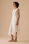 Shop_BUNKA_White Cotton Round Neck Ivory Designer Midi Dress With Belt _Online_at_Aza_Fashions