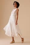 BUNKA_White Cotton Round Neck Ivory Designer Midi Dress With Belt _at_Aza_Fashions