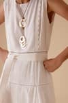 Buy_BUNKA_White Cotton Round Neck Ivory Designer Midi Dress With Belt 