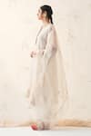 JANKI INDIA_Ivory Chanderi, Silk, Organza Embroidery Split V-neck Kurta Set _Online_at_Aza_Fashions