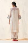 Shop_JANKI INDIA_Ivory Chanderi, Silk, Organza Embroidery Split V-neck Kurta Set _at_Aza_Fashions