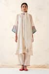 Buy_JANKI INDIA_Ivory Chanderi, Silk, Organza Embroidery Split V-neck Kurta Set _at_Aza_Fashions
