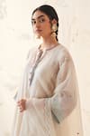 JANKI INDIA_Ivory Chanderi, Silk, Organza Embroidery Split V-neck Kurta Set _at_Aza_Fashions