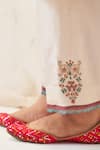 Buy_JANKI INDIA_Ivory Chanderi, Silk, Organza Embroidery Split V-neck Kurta Set 