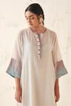 Shop_JANKI INDIA_Ivory Chanderi, Silk, Organza Embroidery Split V-neck Kurta Set 