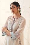 JANKI INDIA_Ivory Chanderi, Silk, Organza Embroidery Split V-neck Kurta Set _Online