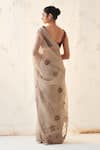 Shop_JANKI INDIA_Gold Organza, Chanderi, Cotton Embroidery Sweetheart Neck Champagne Saree Set _at_Aza_Fashions