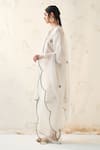 JANKI INDIA_Ivory Chanderi, Organza Embroidery Split V-neck Multi Thread Scallop Kurta Set _Online_at_Aza_Fashions