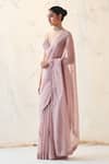 JANKI INDIA_Lavender Chanderi, Organza, Cotton Embroidery V-neck Saree Set _Online_at_Aza_Fashions