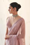 Buy_JANKI INDIA_Lavender Chanderi, Organza, Cotton Embroidery V-neck Saree Set _Online_at_Aza_Fashions