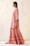 Shop_JANKI INDIA_Peach Chiffon, Organza Embroidery Split V-neck Kurta Sharara Set _Online_at_Aza_Fashions