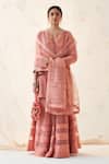 Buy_JANKI INDIA_Peach Chiffon, Organza Embroidery Split V-neck Kurta Sharara Set _at_Aza_Fashions