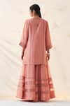 Shop_JANKI INDIA_Peach Chiffon, Organza Embroidery Split V-neck Kurta Sharara Set _at_Aza_Fashions