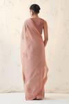Shop_JANKI INDIA_Peach Chanderi, Silk, Cotton Embroidery V-neck Saree Set _at_Aza_Fashions