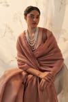 Shop_JANKI INDIA_Peach Chanderi, Silk, Cotton Embroidery V-neck Saree Set _Online_at_Aza_Fashions