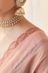Buy_JANKI INDIA_Peach Chanderi, Silk, Cotton Embroidery V-neck Saree Set 