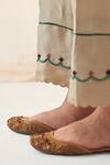 Buy_JANKI INDIA_Olive Green Organza, Silk Embroidery V-neck Kaftan Set 