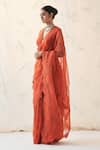 Buy_JANKI INDIA_Orange Organza, Chanderi, Cotton Embroidery V-neck Saree With Blouse _Online_at_Aza_Fashions