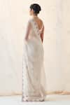 Shop_JANKI INDIA_Ivory Organza, Chanderi, Cotton Embroidery Sweetheart Neck Saree Set _at_Aza_Fashions