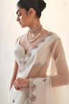 JANKI INDIA_Ivory Organza, Chanderi, Cotton Embroidery Sweetheart Neck Saree Set _Online_at_Aza_Fashions