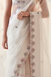 Shop_JANKI INDIA_Ivory Organza, Chanderi, Cotton Embroidery Sweetheart Neck Saree Set _Online_at_Aza_Fashions