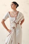 Shop_JANKI INDIA_Ivory Silk, Cotton Embroidery Square Neck Saree Set _Online_at_Aza_Fashions