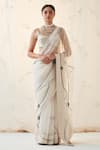 Buy_JANKI INDIA_Ivory Organza, Chanderi, Cotton Embroidery Round Neck Saree Set With Blouse _at_Aza_Fashions