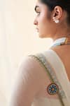 JANKI INDIA_Ivory Organza, Chanderi, Cotton Embroidery Round Neck Saree Set With Blouse _Online_at_Aza_Fashions