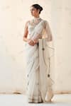 Buy_JANKI INDIA_Ivory Organza, Chanderi, Cotton Embroidery Round Neck Saree Set With Blouse _Online_at_Aza_Fashions
