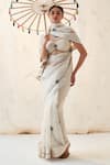 Shop_JANKI INDIA_Ivory Organza, Chanderi, Cotton Embroidery Round Neck Saree Set With Blouse _Online_at_Aza_Fashions