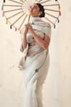 JANKI INDIA_Ivory Organza, Chanderi, Cotton Embroidery Round Neck Saree Set With Blouse _at_Aza_Fashions