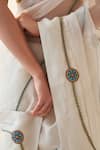 Buy_JANKI INDIA_Ivory Organza, Chanderi, Cotton Embroidery Round Neck Saree Set With Blouse 