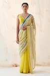 Buy_JANKI INDIA_Yellow Chanderi Embroidery V-neck Ivory Saree Set _at_Aza_Fashions